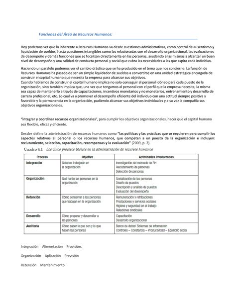 Resumen Completo Tema Efip Funciones Del Rea De Recursos Humanos