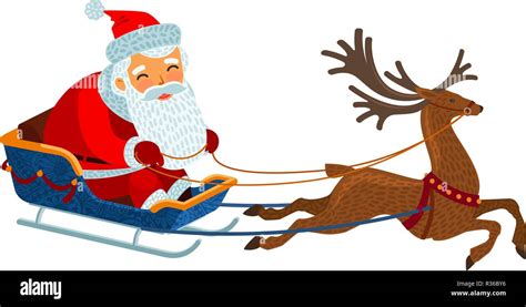 Santa Claus Is Riding In A Sleigh Christmas Concept Cartoon Vector