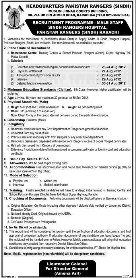 Join Pakistan Rangers Sindh As Constable Sepoy Government Job In