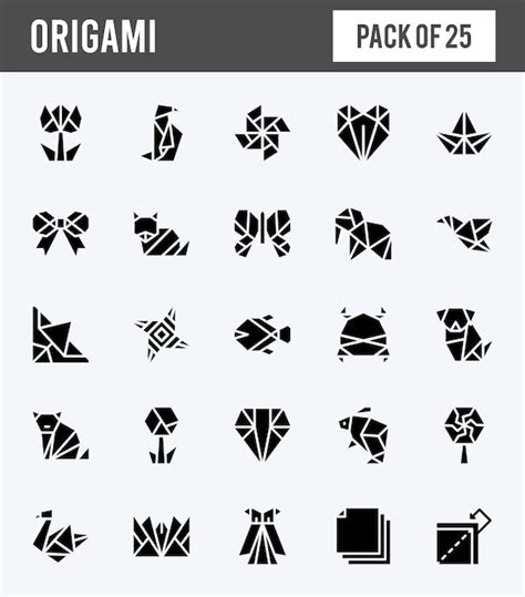 Origami Glyphen Symbole Packen Vektorillustration Premium Vektor