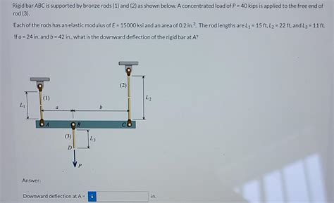 Solved Rigid Bar Abc Is Supported By Bronze Rods And Chegg