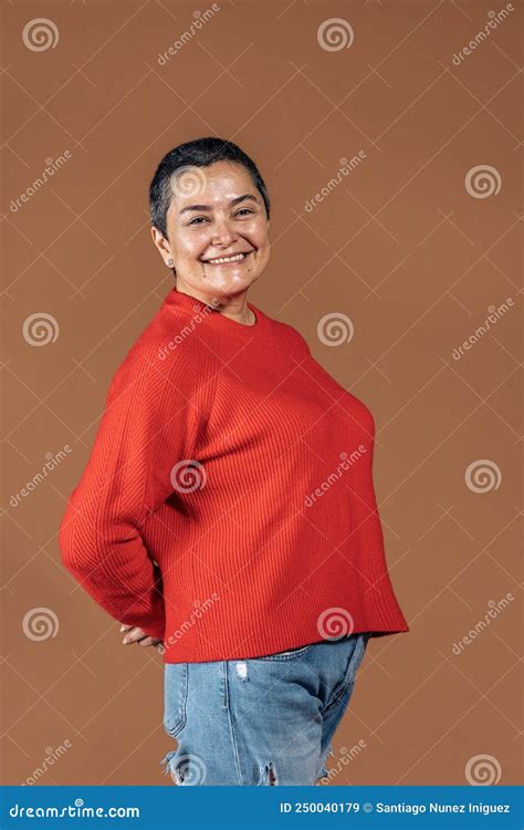 Happy Boomer Woman In Studio Shot Stock Image Image Of Beautiful