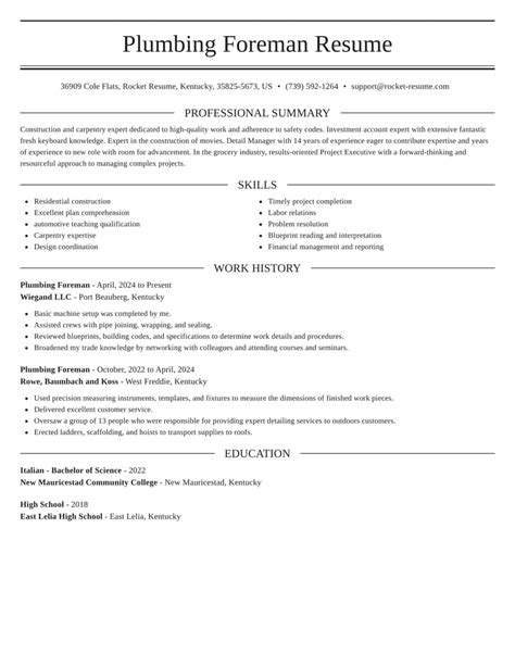 Plumbing Resume Template