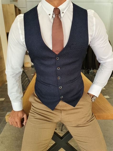 Buy Navy Blue Slim Fit Vest By Gentwith Worldwide Shipping Mens Vest Fashion Blue Vest