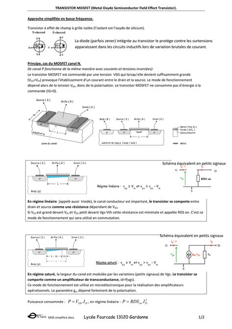 Transistor Mosfet Approche Simplifiée Cours