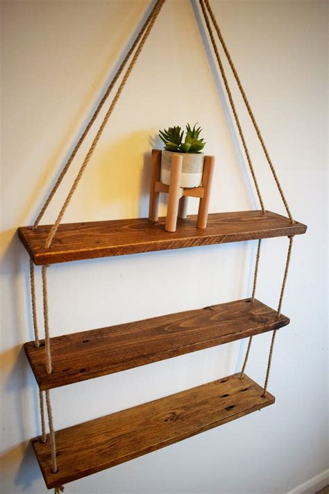 Rustic Hanging Rope Shelf Reclaimed Pallet Timber Shelf Etsy Uk