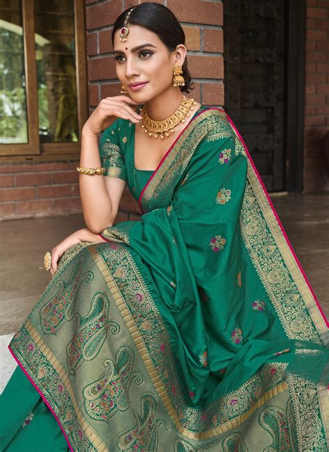 Shop Online Silk Green Traditional Designer Saree 182605