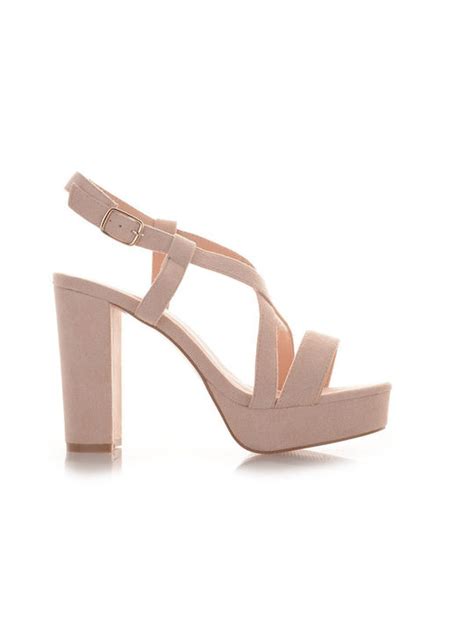 Famous Shoes 89 25N Γυναικεία Πέδιλα με Χοντρό Ψηλό Τακούνι Nude