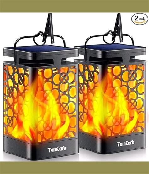 Tomcare Solar Lights Outdoor Upgraded Solar Lantern Flickering Flame