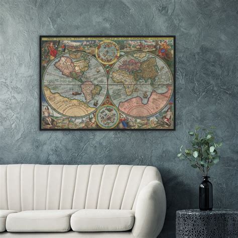 World Map By Petrus Plancius On Dark Wood Frame Etsy