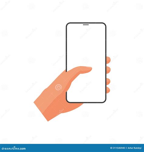 3d Human Hand Holding Smartphone Touching Blank White Screen With Thumb Stock Vector