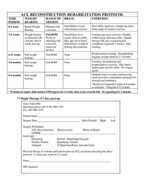 Fillable Online ACL Reconstruction Rehab Protocol Recovery Time