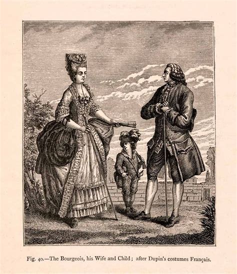 1876 Wood Engraving Bourgeois Costume Dress 18th Century French Mercha