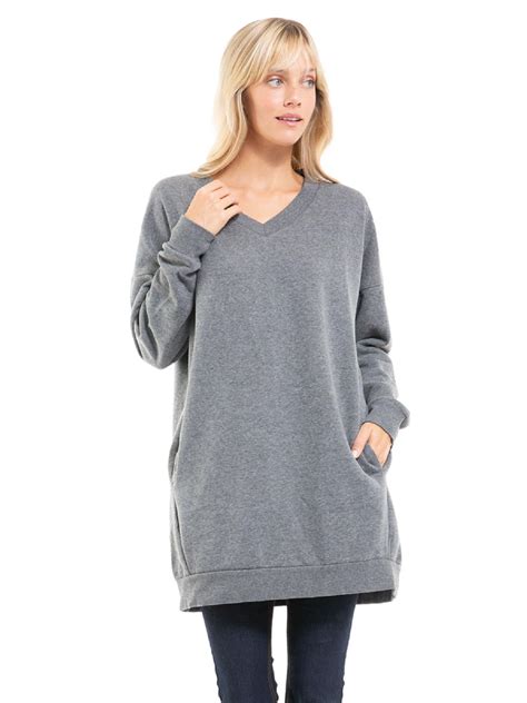 Made By Olivia Womens Casual Oversized Loose Fit V Neck Fleece