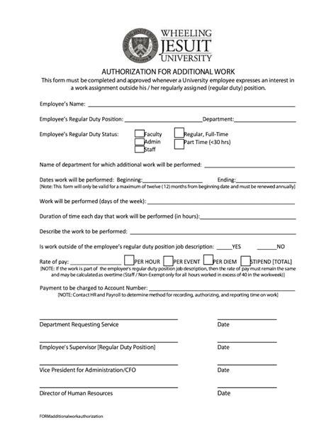 Fillable Online Wju Authorization For Additional Work This Form Must Be