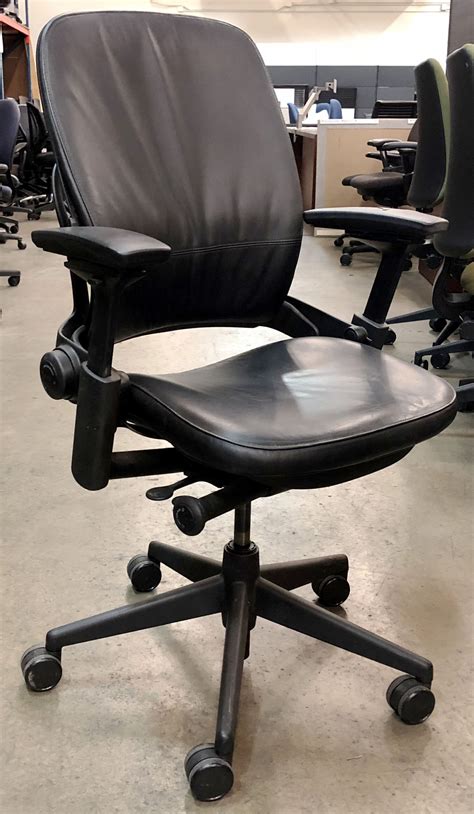 Black Leather Steelcase Leap Chair Office Solutions Inc