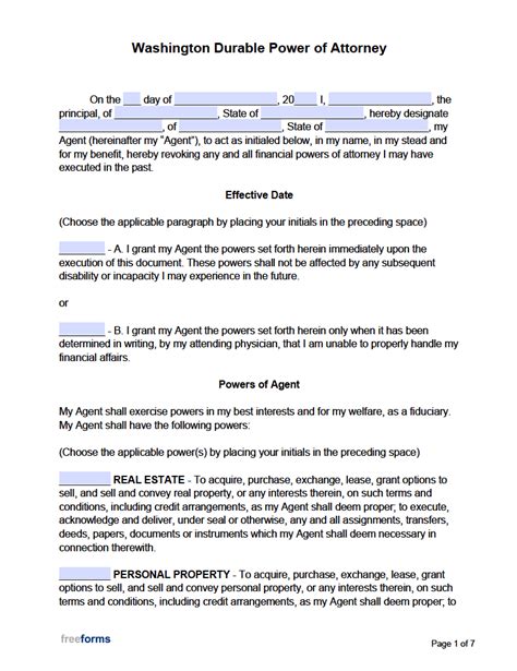 Free Washington Power Of Attorney Forms Pdf Word