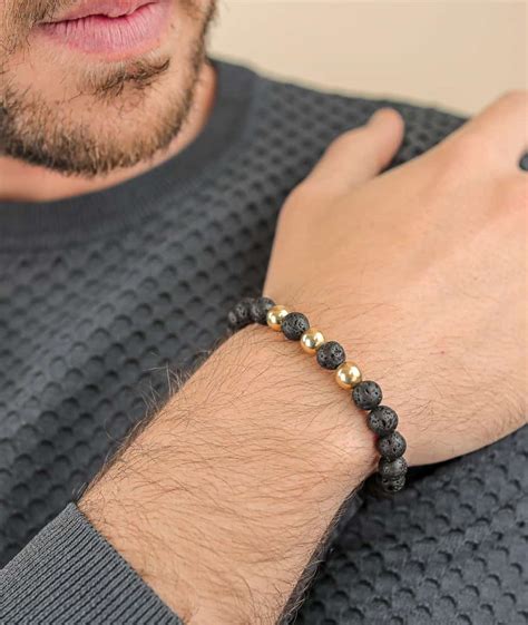 Pulsera Hombre Piedra Volc Nica Plata Ba Ada Oro Sira S