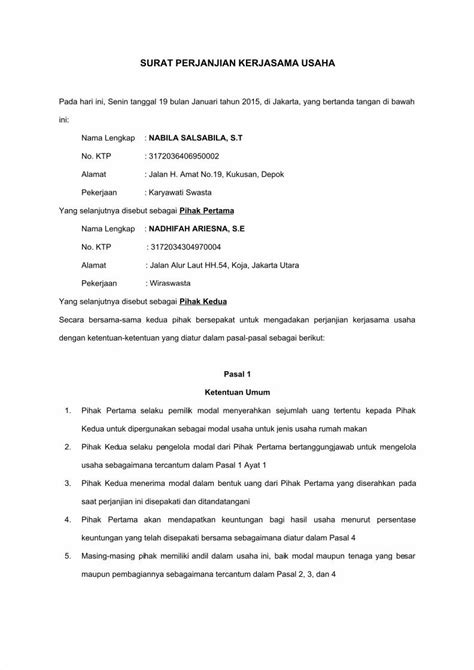 Pdf Surat Perjanjian Kerjasama Usaha Dokumentips