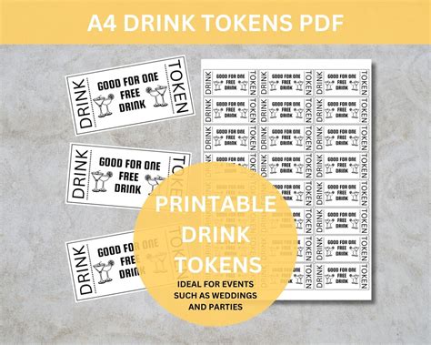 Printable Drink Tokens For Your Event Wedding Drink Tickets Etsy