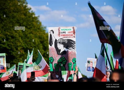 Berlin Germany 16th Sep 2023 Woman Life Freedom Is Written On A