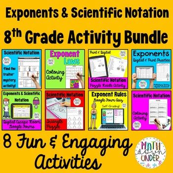 Exponents Scientific Notation 8th Grade Activity Bundle By Math Down