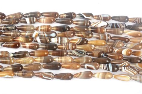 Banded Agate Teardrop Beads Brown Striped Agate Round Drops Beads