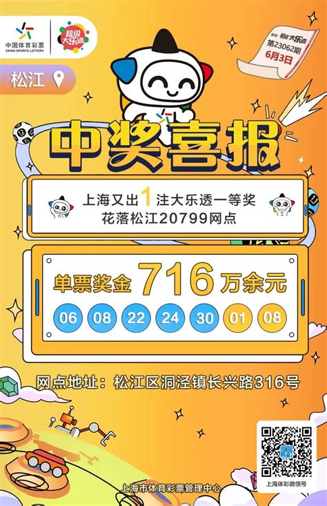 体彩 716万元！松江购彩者凭140元胆拖票擒大乐透一等奖