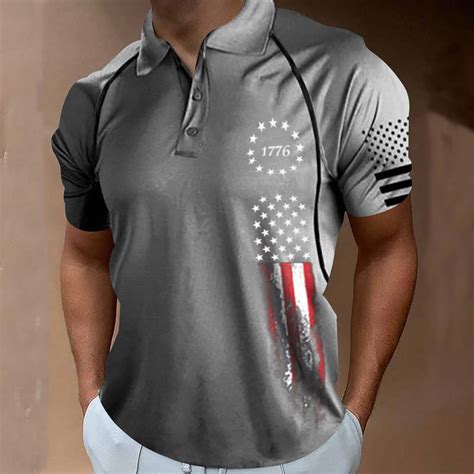 Mens Polo Shirts Mens Independence Day American Flag Shirts Short