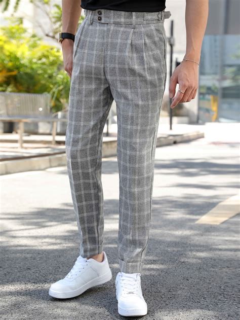 Manfinity Mode Hombres Pantalones A Medida De Cuadros Con Bolsillos