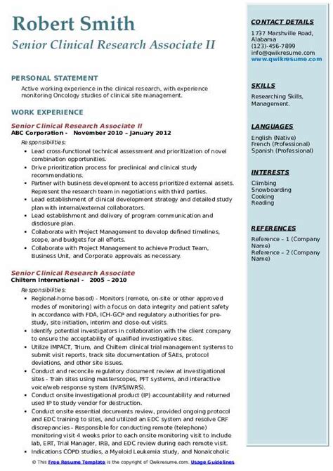 Clinical Research Resume Template