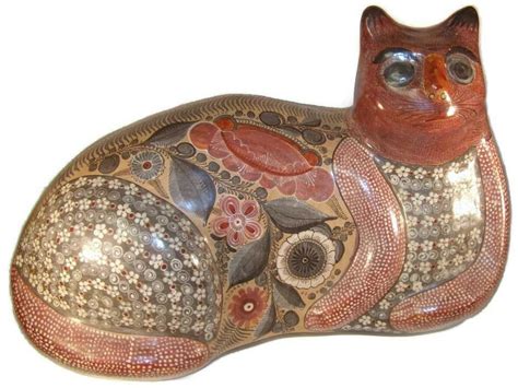 Vintage S Tonala Mexico Pottery Huge Cat Figurine Artist Signed