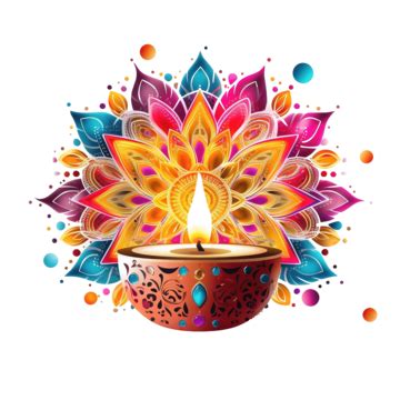 Diwali Wishes Greeting Card With Colorful Mandala And Oil Lamp Diya