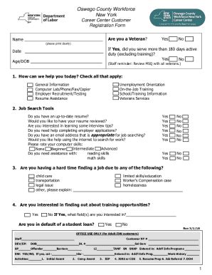 Fillable Online Career Center Customer Registration Form Department