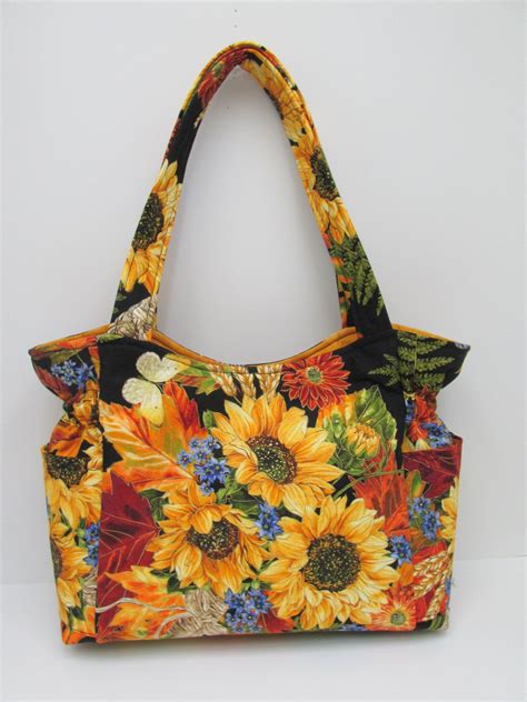 Sunflower Yellow Black Shoulder Bag Travel Handbag Diaper Bag Black