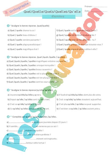 Quel Quelle Quels Quelles Quelle Homophones Grammaticaux Exercices