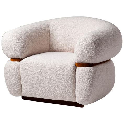 Organic Modern Off White Boucl Armchair With Rich Cotton Velvet