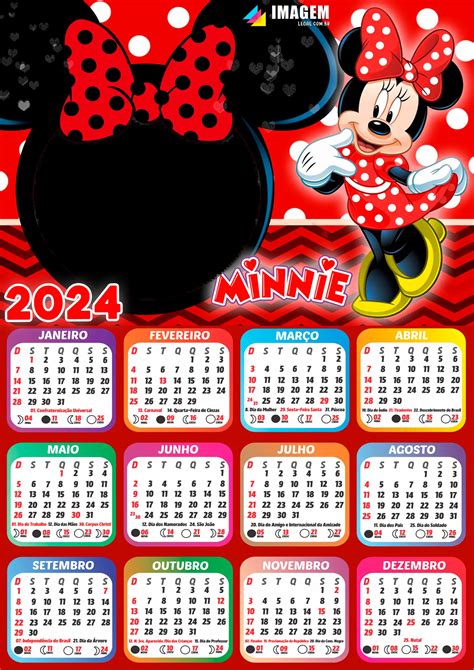 Moldura Calendário 2024 Minnie Vestido Vermelho Png Imagem Legal