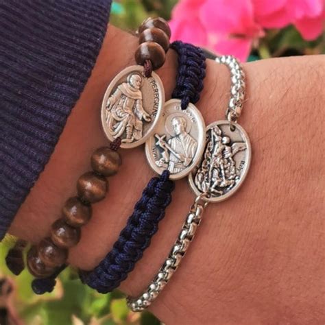 Religious Chain Bracelet Catholic Saint Medal Men Womens Etsy