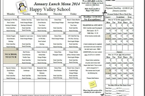 Lunch Menu January 2014 | Happy Valley School