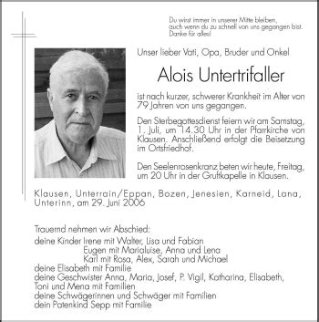 Traueranzeigen Von Alois Untertrifaller Trauer Bz