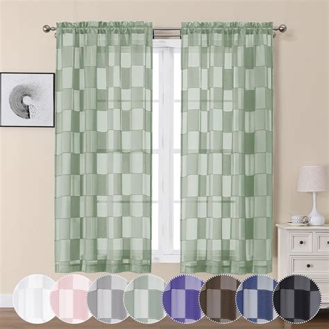 Amazon OVZME Barry Green Sheer Curtains 63 Inch Length 2 Panels