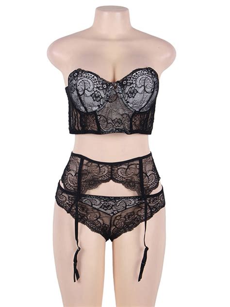 Black Bra Set Lace Corset Bra Women Sexy Lingerie Set Milanoo