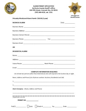 Fillable Online Alarm Permit Application Del Norte County Fax Email