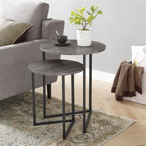 2 Piece V Leg Nesting Side Tables Slate Greyblack At Futonland