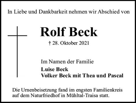 Traueranzeigen Von Rolf Beck Vrm Trauer De