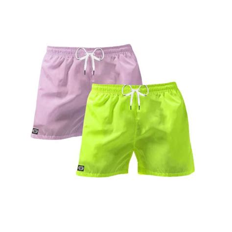 Kit 02 Shorts Praia Mauricinho Neon Rosa Verde MP Moda Masculina