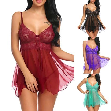 Womens Clothes Sexy Perspective Lace Embroidery Sexy Doll Nightdress