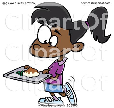 Cartoon School Girl Carrying a Cafeteria Lunch Tray by toonaday #1808590