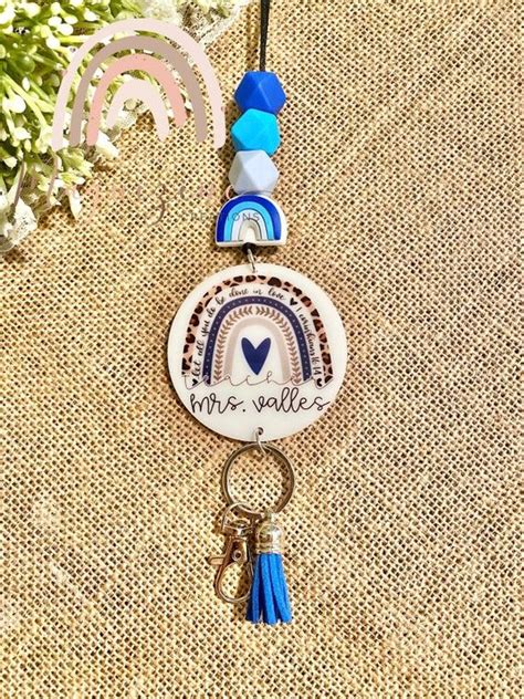 Rainbow Beads Boho Rainbow Teacher Lanyard Gift Personalized Custom